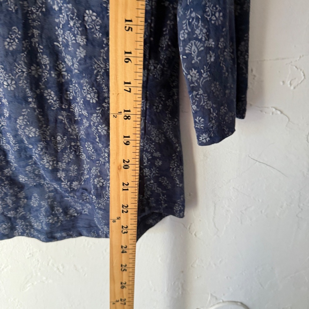 North River Navy Blue Floral Print 3/4 Sleeve V Neck Casual Top Blouse M Peasant - Picture 5 of 7